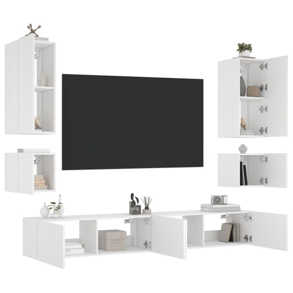 Vidaxl 6-dielne TV nástenné skrinky s LED svetlami biele